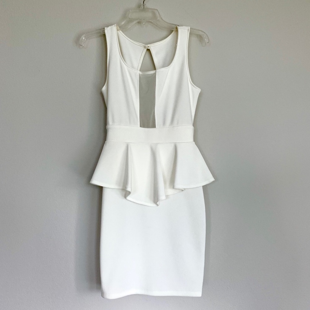 Beautiful White Peplum Dress with Mesh
